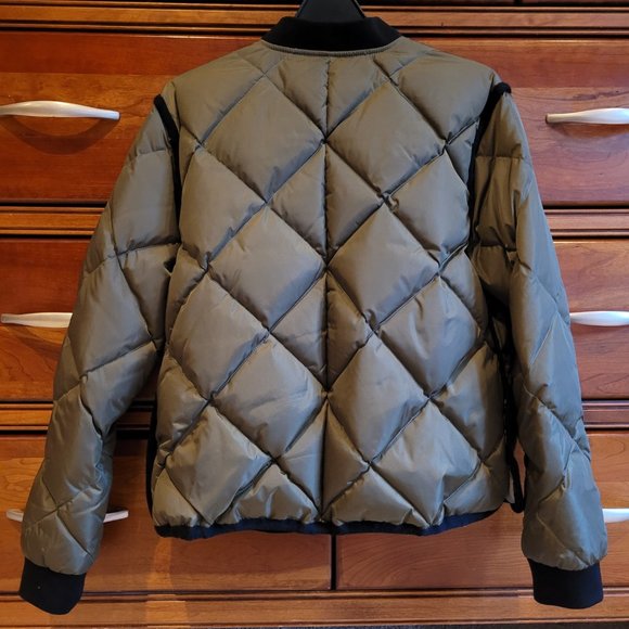Nordstrom Signature Olive Green Down Bomber Puffer Jacket Coat Size Small - Picture 2 of 7
